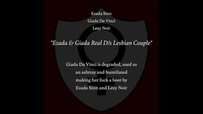 Giada Da Vinci is degraded used as an ashtray and humiliated making her fuck a boot by Ezada Sinn and Lexy Noir with lesbian domination, lesbian dom