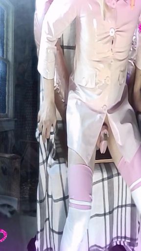 Unforgettable moment from &quot;Whore in training wants to fuck with her pink vinyl jacket with big buttons and wants a gaping ass&quot;