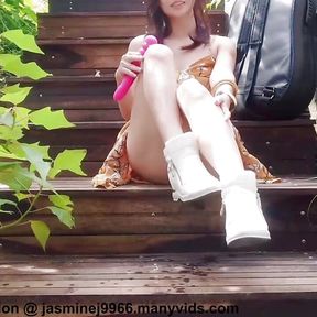 Cute Asian Girl Playing Guitar Flashing Outdoor Then Pee And Masturbate With A Vibrator