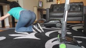 Vacuum of my filthy rug, suctioning the floor corners & fabric stool covered in kitty hair