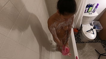 Angelic beauty in hot shower POV