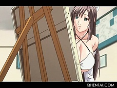 Superb hentai doll giving hot titjob and blowjob in bathroom