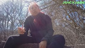 Petite Asian taking a mid run smoke outdoors vol 114