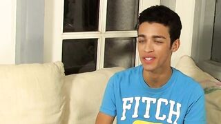 Interviewed twink tugs on his cock until he cums thick loads