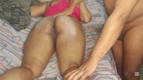 Massage with Cream on My Brunette Mother-in-law's Big Ass