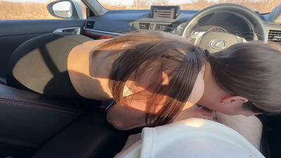 Babe friend fucked in the mouth of a car in a public parking lot