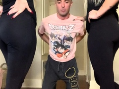 Ballbusting training session with two dominant blondes