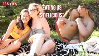 Amateur German lesbians Jin and Hanna eat pussy and scissor in the woods