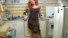 Playful all natural real teen in the kitchen undresses and pisses in the pot