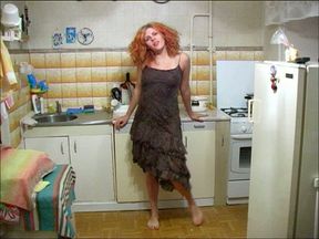 Playful all natural real teen in the kitchen undresses and pisses in the pot