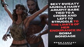 sweaty armpit dark haired muscled Slave girl is poked and tickled hard in her boobs and belly and pits to the limit of her endurance in BDSM bondage by mechanical mistress