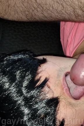 A Random Athlete Finished off His Whole Face and Poured a Mouthful of Cum Into a Femboy!