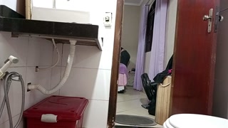 Maid is caught in the bathroom.