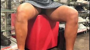 Shoe Store Assistant Enjoying UPSKIRT NO PANTIES View while Assisting a Hot Girl