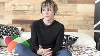 Good looking twink has an interview and jerks it off solo