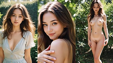 21 years Old Lucy in the Garden - Sexy Boobs and Ass in the Sun (AI-generated)
