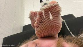 Feet worship, gag and ignore in white fishnets