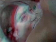 Pigtailed Succulent Samantha swallowing a black cock