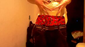 Sagging in red shiny homer boxers shorts