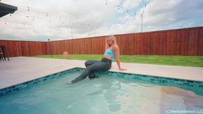Brinley Goes for a Swim in Sexy Leather Pants, Heels and Top