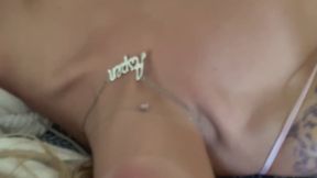 Gagging on cock while masturbating