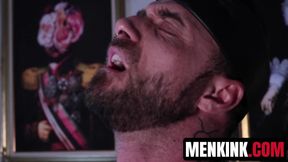 Jessie Colter strokes his plump cock while riding a dildo machine