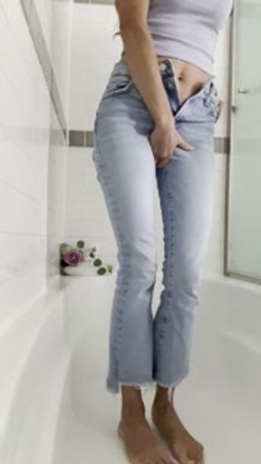 Gushing messy piss, my legs shake from desperation