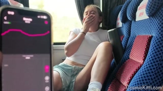 Risky! Girl Cums on Public Bus with Vibrator