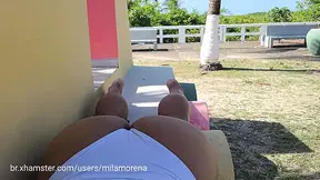 Careless butt in the square, waiting for a little friend