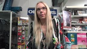 Blonde MILF anally fucked in the back of the shop