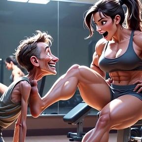 Muscular Woman Humiliates Skinny Man - Foot Worship Domination