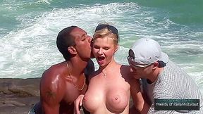 Beautiful Threesome Sex With Double Penetration On The Cliff By The Sea