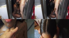 Teen Ebony Blowjob In Bath! Sucking In Shower – Facial on toilet!