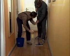 German brunette is fucked in a threesome by her husband and the plumber who is thinking of repairing his wife's pussy