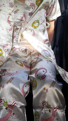 Crossdressing and Cum Inside Satin Pajamas with Kimono Set
