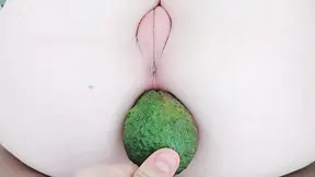 putting an avocado inside a tight pussy, leaving it dirty