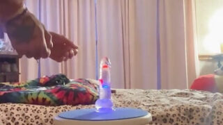 Film solo de fille montrant des ours tatoués se faire sodomiser avec un vibromasseur gode