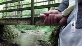 BIG filthy cock jerking in public with massive cumshot leaks