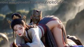 Korean AI-generated 3D anime-style solo scene switches from safe-for-work