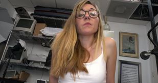 Nerdy Emma Haize gets butt fucked after sloppy blowjob