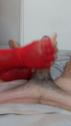 Hot Asian masseuse give sensual Handjob with Red Lace Fingerless Gloves &amp; Red Nails  - Edging Stroking and Glans&hellip;   Clip 1