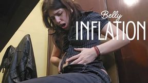 Belly inflation pops up jean button from different angles