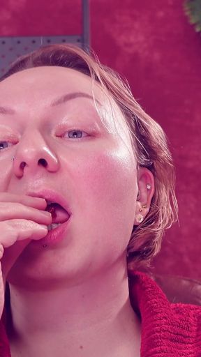 Asmr: Eating Jelly Teddybears Candies. Chewing. Mouth Close-up.
