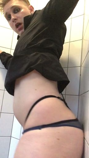 Sissy Jes Brinch public Toilet dildo Fuck   Clip 2