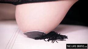 ”Hot stepmommy in body stocking & pasties masturbates hard with a dildo”