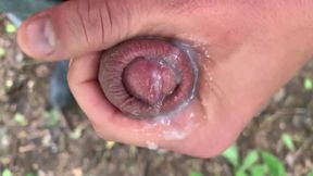 Close up Look on Glans with Precum and Close up Cum Leaking - Uncut Cock