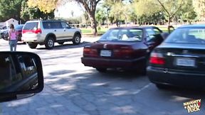 Threesome with double penetration in the parking lot