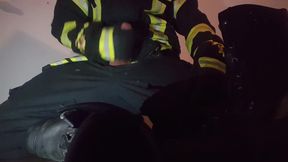 Firefighter jerk off in fire gear