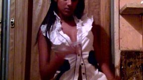 Ardent dark skinned Desi cam slut stripteases to show off her small tits