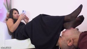 IRINA - Switch - DEVOTED Face As Footstool In Pantyhose